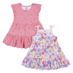 2-Pack Infant & Toddler Girls Pink Floral Knit Dresses Ruffled Sleeve Dress, Baby Size Chart, Toddler Stuff, Toddler Girl Shorts, Knit Dresses, Gerber Baby, Cotton Sleepwear, Floral Knit, Baby And Toddler