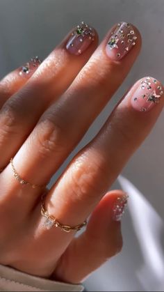 Sparkly Nail Ideas, Mens Nails, Gem Nails, Short Nail Designs, Nails 2024, Crystal Nails