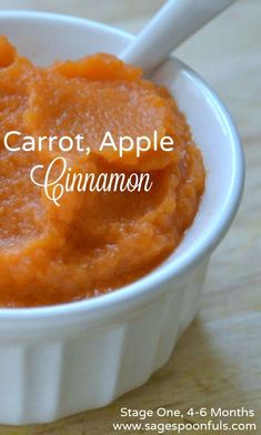 carrot, apple and cinnamon dip in a white bowl