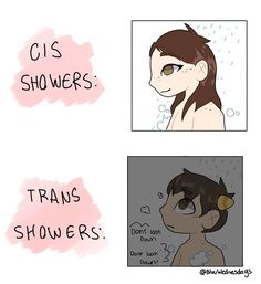 two pictures with the words cis showerrs transs showers and an image of a woman's face