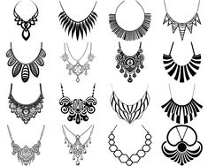 the different types of necklaces are shown in black and white, as well as an image