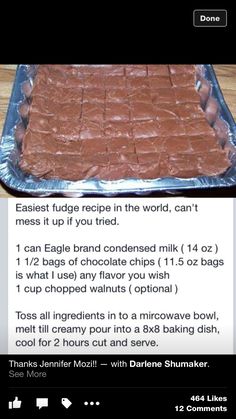 a facebook post with an image of chocolate cake