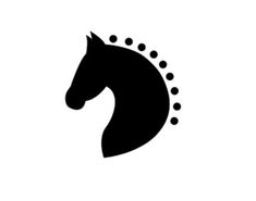 a black and white horse's head with dots around it, on a white background