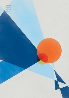 an abstract painting with blue, orange and white shapes