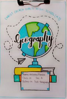 a clipboard with the words geography written on it and a drawing of a globe