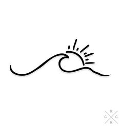 a drawing of a wave with the sun in it's center, on a white background