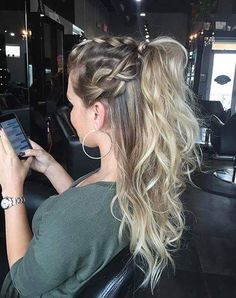 Elegant Ponytail, Braided Ponytail Hairstyles, Different Hairstyles, Ponytail Hairstyles, Hair Designs, Curly Blonde