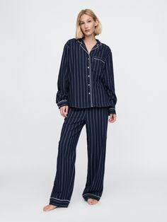 Flannel PJ Set | Gap Easy Silhouette, Blue Flannel, Striped Pyjamas, Slim Fit Casual Shirts, Flannel Pajamas, Pj Pants, Notch Collar, Pajama Shirt, Pajama Top