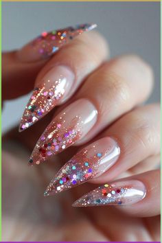 Nye Nail Ideas Sparkle, Glitter Nails With Stars, Baby Glitter Nails, Nye Nail Designs, Glitter Sparkle Nails, Nail Glitter Design, Simple Glitter Nails, Nye Nail Ideas, Nails Nye