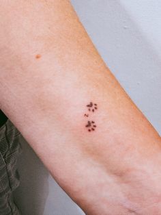 a person with a small tattoo on their arm that has four paw prints in it