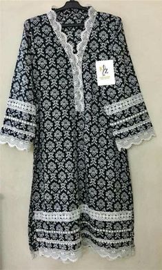 A Line Kurti Designs With Lace, Lace Frock Designs For Women, Deginer Suit Sleeves, Cotton Lace Design On Printed Suits, Cotton Kurti Designs With Lace Work, Kurti Lace Designs Latest, Simple Suit Designs With Laces, Laces Designs On Suits, Lace Design On Suits Latest