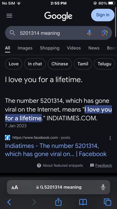 an iphone screen with the message'i love you for a life time '