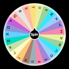 a spinning wheel with the words spin in different colors and letters on it, as well as