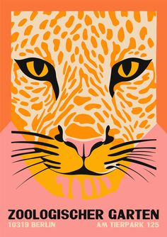 a poster with an image of a leopard's face and the words zoologist garten