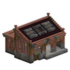 an old brick building with a tiled roof and two windows on the top floor is shown in low - poly