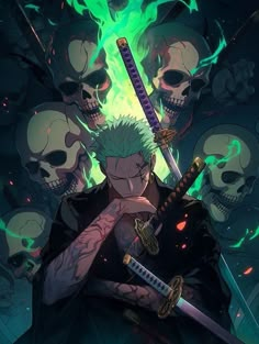 Roronoa Zoro/One Piece An Anime, Swords, Anime Character, One Piece, Green, Anime