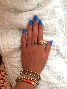 Broken Nails, Summery Nails, Blue Nail Polish, Cute Gel Nails, Blue Nail, Round Nails, Nail Jewelry, Short Acrylic Nails Designs