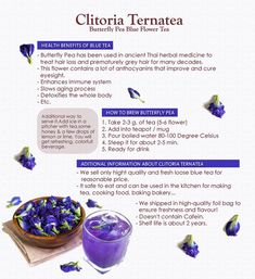 the recipe for blueberry tea is shown with information about how to make it and what to use it