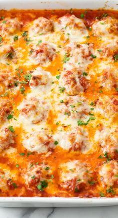 Baked Meatballs in marinara sauce topped with melted mozzarella cheese Baked Meatballs, Beef And Pork, Meatball Bake, Italian Meatballs, Best Italian Recipes, Italian Kitchen, Make Ahead Meals, Easy Dishes, Marinara Sauce