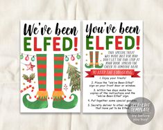 two christmas cards with the words we've been you've been elfed