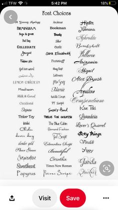 an iphone screen showing the font choices for different types of handwriting and calligraphys