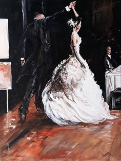 a painting of a bride and groom dancing