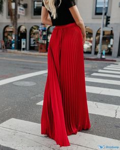 Orcajump - Classy High-Waisted Pleated Midi Skirt with Flared Hem Red S, Pleated Midi Skirt, Pleated Skirt, Midi Skirt, High Waisted, My Style, Skirt, Red, Clothes