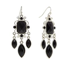 Silver Tone Black Drop Earrings Black Drop Earrings, Chic Fashionista, 1928 Jewelry, Vintage Inspired Jewelry, Costume Jewelry Earrings, Jewelry Black, Crystal Drop Earrings, Vintage Inspired Design, Crystal Drop