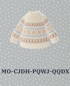 an image of a sweater with dots on the background and text that reads mo - cdh - pwj - qdx