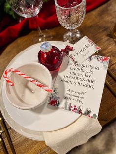 a white plate topped with a candy cane