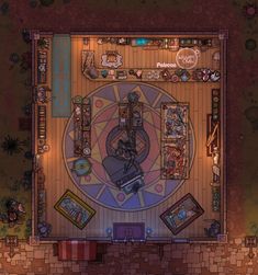 an overhead view of a living room and dining area in the game overcooked