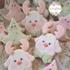 some cookies that are on top of a lace table cloth with the words instagram