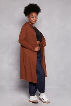 Long Sleeves, Hoodie, Duster, Solid, Waffle Knit, Item Number 3912038349150 Waffle Knit, Item Number, Waffles, Long Sleeves, Plus Size, Knitting, Long Sleeve