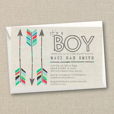 a baby shower is shown with arrows on the front and back of it's card