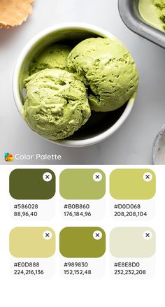 two scoops of green ice cream in a bowl