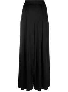 jet black satin finish palazzo design pleat detailing high-waisted two side slash pockets rear elasticated waistband wide leg Palazzo Design, Pleated Palazzo Pants, Palazzo Designs, Black Wide Leg Trousers, Palazzo Pants, Wide Leg Trousers, Jet Black, Black Satin, Satin Finish