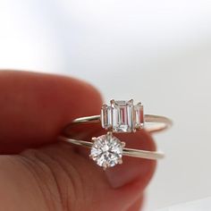 14K White Sapphire Ring Geo Ring Unique Engagement Ring | Etsy Diamond Crown Ring, Baguette Engagement Ring, Diamond Crown, White Sapphire Ring, Peony Flowers, Unique Engagement Ring, Crown Ring, Emerald Engagement, Unique Diamonds