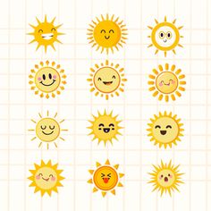 the sun icons are arranged in different styles and colors, including one with two eyes