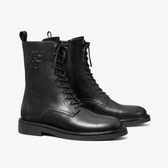 Our Double T Combat Boot is crafted in glossy leather and detailed with a side zipper and back pull tab for easy on and off. With a cushioned footbed and flexible rubber sole for long-lasting comfort.