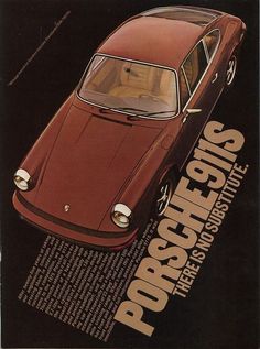 an old red car is shown in this ad for porsches, which was advertised as the