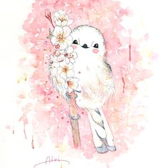 a watercolor painting of a bird with flowers in its beak