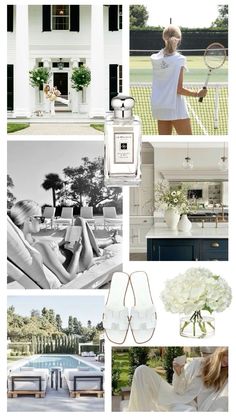 a collage of photos with white and black accents