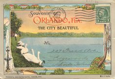 an old postcard with swans on it