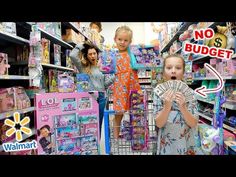 two girls in a store with toys and money