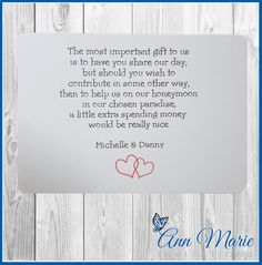 a card with a poem written on it that says, the most important gift to us is