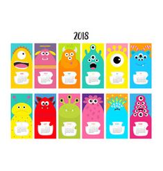 a calendar with different colored monsters on it's sides and numbers in the middle