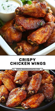 crispy chicken wings with ranch dressing in the background