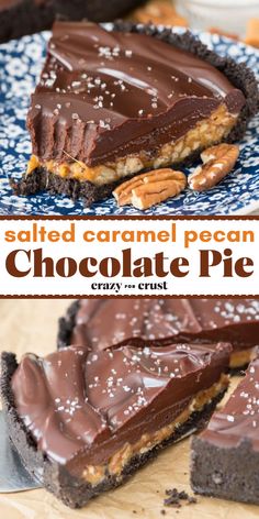 What your Thanksgiving dinner party needs! From the Oreo crust to the chocolate ganache layer that's topped with sea salt, this Salted Caramel Pecan Chocolate Pie is the epitome of decadence. Save this sweet pie recipe for an easy Thanksgiving dessert! Pecan Chocolate Pie, Turtle Pie, Baking Recipes Pie, Pecan Chocolate, Chocolate Pie Recipes, Pie Pops, Nutella Cake, Oreo Crust