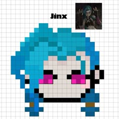 Borderlands Pixel Art, Jinx Perler Beads, Arcane Perler Bead Patterns, Arcane Diy Crafts, Arcane Crochet Pattern, Arcane Alpha Pattern, Jinx Pattern, Arcane Cross Stitch, Arcane Perler Beads