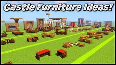 a large group of wooden furniture sitting on top of a grass covered field with the words castle furniture ideas